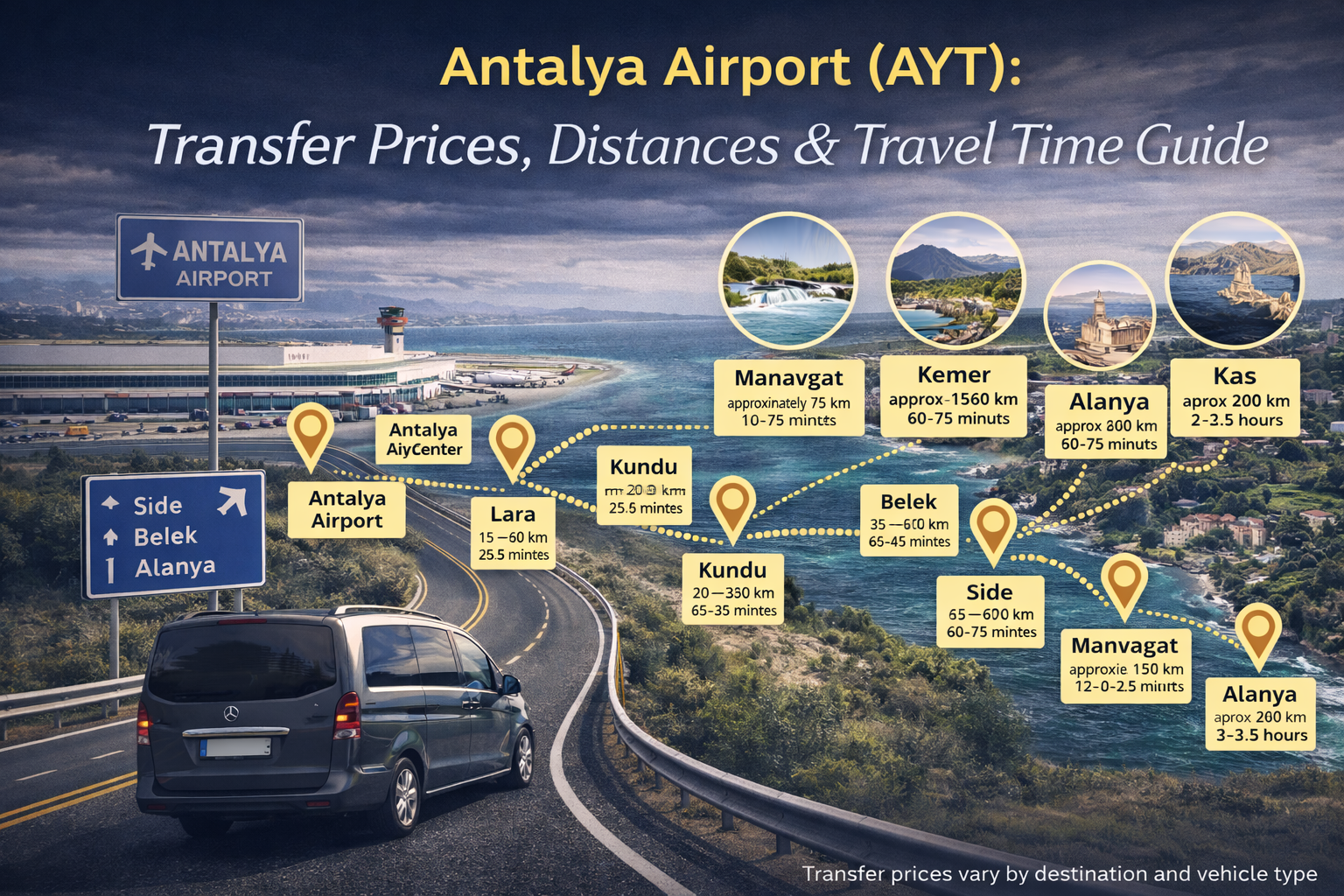Цены и расстояния на трансфер из аэропорта Анталии