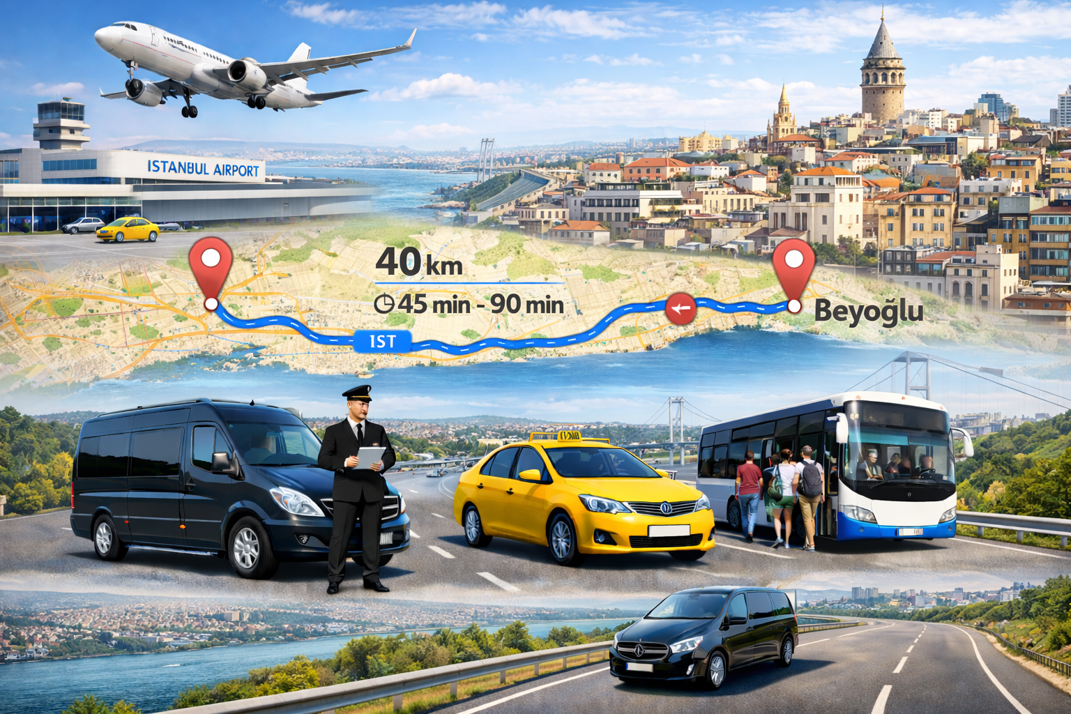 Vom Flughafen Istanbul nach Beyoğlu: Entfernung, Dauer & Transferoptionen