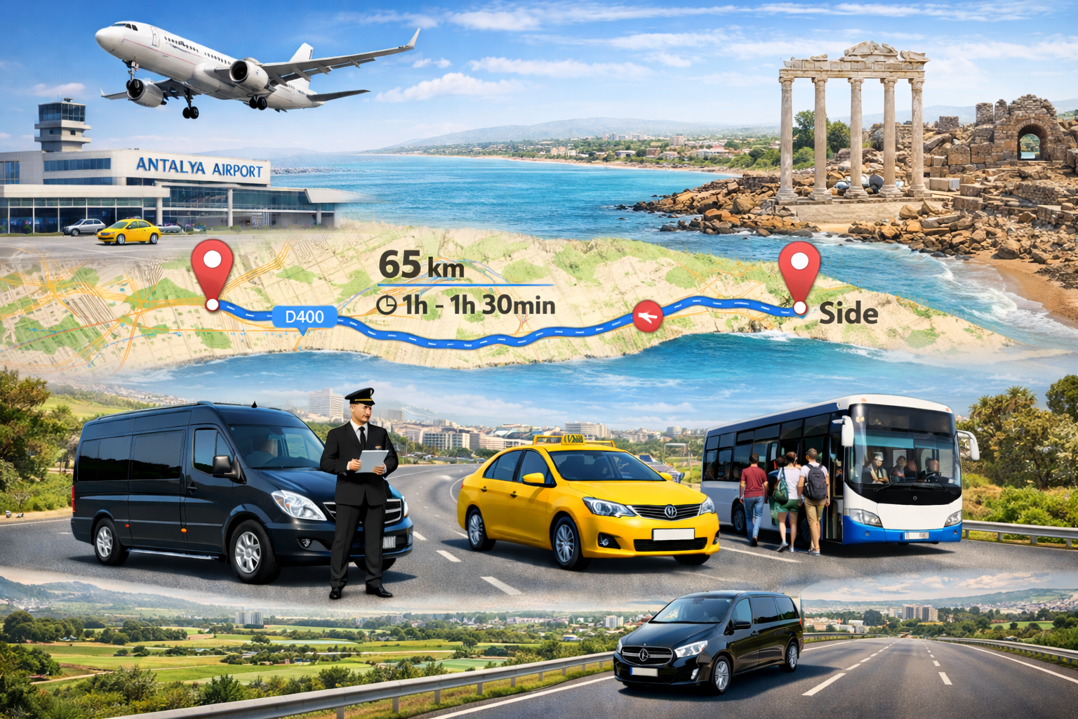 كيف تصل من مطار أنطاليا إلى سيده: المسافة ومدة الرحلة وخيارات النقل